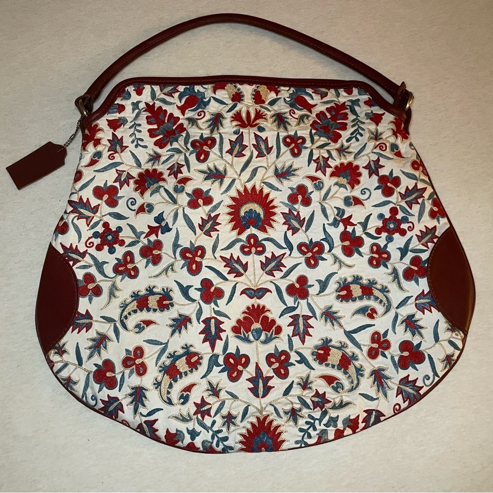 Kilim ARTS Turkish Embroidered Silk Bag Red Brown Leather Purse